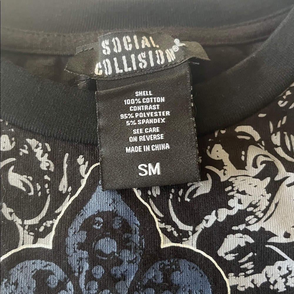Black Social Collision Graphic Shirt with Mesh Sleeves - Picture 4 of 5